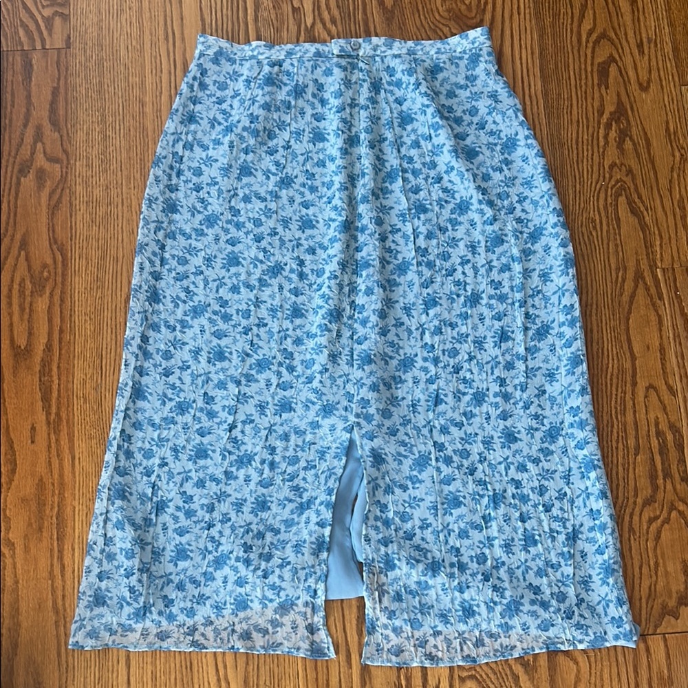 Floral Blue Textured Midi Skirt!